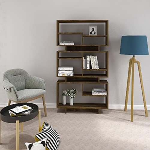 Homemania Bücherregal, violett, mit Regalböden, für Büro, Wohnzimmer, Nüsse, Melaminharzbeschichtete Spanplatte, 90 x 22 x 163,2 cm, Melaminbeschichtete, braun, 90 X 22 X 163.2cm