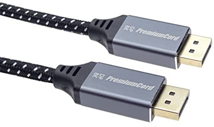 PremiumCord Câble DisplayPort 1.4 8K M/M 3 m, DisplayPort vers DisplayPort, 32,4 Gbps, vidéo 8K @ 60Hz, 4K @ 120 Hz, 2160p, HDCP 2.2, connecteurs dorés, câble textile tressé.