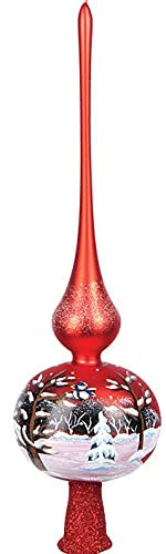 Impuls Christbaumspitze Glas 35cm mit Winterlandschaft mundgeblasen handbemalt Weihnachtsbaumspitze rot