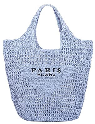 POOOPSSD Bolsa tejida de malla de paja, bolsa de playa, bolsa de hombro, Hobo para mujer, plegable, gran capacidad, para vacaciones., Azul, L, Nuevo 2022