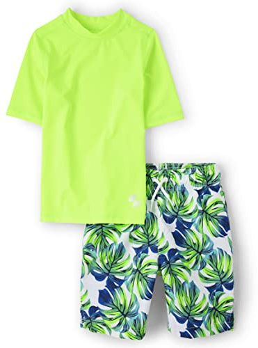 The Children's Place,Short Sleeve Rash Guard and Bottoms,boys,Leaf Green,Medium