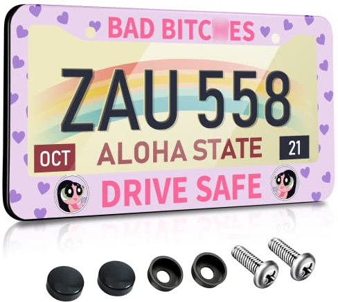 Toykee Nummernschild-Rahmen für Frauen, Auto-Kennzeichenhalter, Abdeckung, niedlich, lustig, Cartoon-Mädchen, Metallschild, Rahmen, Edelstahl, Auto-Zubehör, Front- und Heckplatte, Dekor