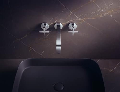 hansgrohe AXOR Citterio 3-Loch Waschtischarmatur Unterputz, Auslauf 222mm, Kreuzgriffe, Rosetten für Wandmontage, Farbe: Brushed Gold Optic