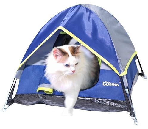 Blaues Katzenzelt, großes Höhlenbett für Indoor-Katzen und kleine Hunde, mit weicher Matte, 55,9 x 55,9 x 35,6 cm