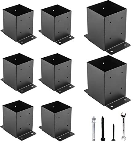 YVHFWOY 4x4 Post Base, Post Brackets(Inner Size 3.6x3.6)，Black Powder Coated Heavy Thick Steel Post Anchor for Deck Porch Handrail Fence Plate Pergola Support(8 PCS)…