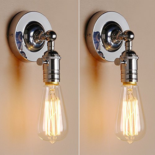 Pathson Ensemble de 2 Métal Réglable Applique en Métal Lampe Rétro Industrial Applique Murale Rétro Eclairage Edison E27 pour Café,Cuisine,Salle à Manger et Grenier (Chrome)