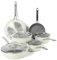 Sur La Table Kitchen Essentials 10 Piece PFA Free Non-Toxic Titanium Ceramic Nonstick Interior Forged Aluminum Cookware Pots and Pans Set - Linen White - Induction Compatible