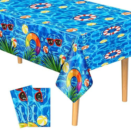 PLULON Lot de 2 nappes de fête Piscine été Nappe Plage en Plastique 51 x 87 Pouces Nappe fête pour Enfants Rectangle Couverture Table océan pour fête Anniversaire été Décorations Table dîner Vacances
