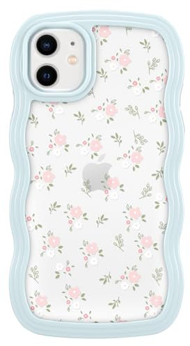 ZCDAYE Floral Case Compatible with iPhone 11, Aesthetic Flower Pattern & Cute Curly Wavy Shape Phone Case for Women Girls,Soft TPU Shockproof Cover for iPhone 11 (6.1 inch), Light Blue
