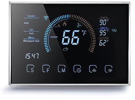 MincoHome 24V Smart Thermostat for Heat Pump WiFi Programming Thermostat Suitable for Air and Ground Energy Heat Pumps Voice Control Compatible with Alexa Google Home with C-line Converter (Black)