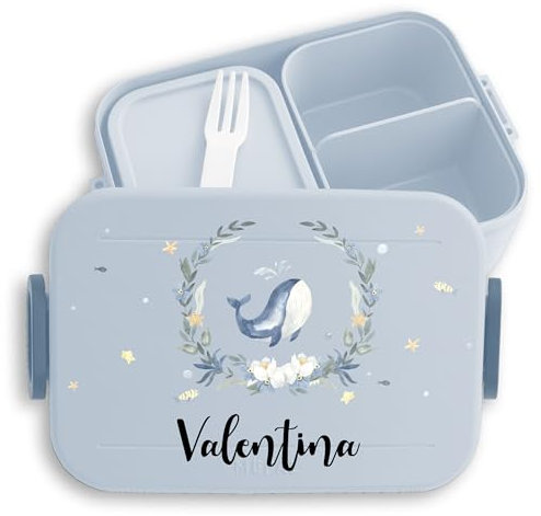 Kinder Bento Box Midi Lunchbox für Mepal Bentobox - Brotbox süßer Wal Jausenbox Wale Vesperbox Walfisch Geschenk Whale I - 900 ml - Hellblau - ocean brotdose personalisierte fisch brotzeitbox