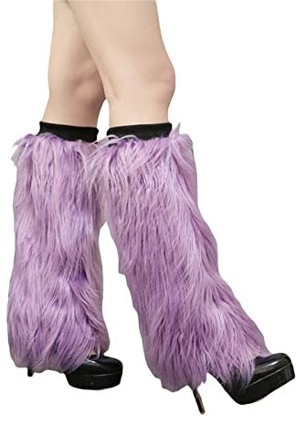LSFYSZD Womens Faux Fur Fuzzy Leg Warmers Warm Fuzzy Rainbow Boot Sleeves Christmas Boot Covers Cuff Fluffy Rave Music (D Purple, One Size)