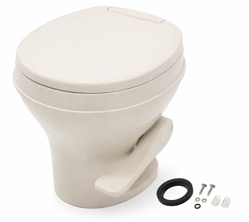 SEAFLO WC per camper, altezza standard, scarico a gravità, pedale, coperchio con chiusura ammortizzata (color osso)