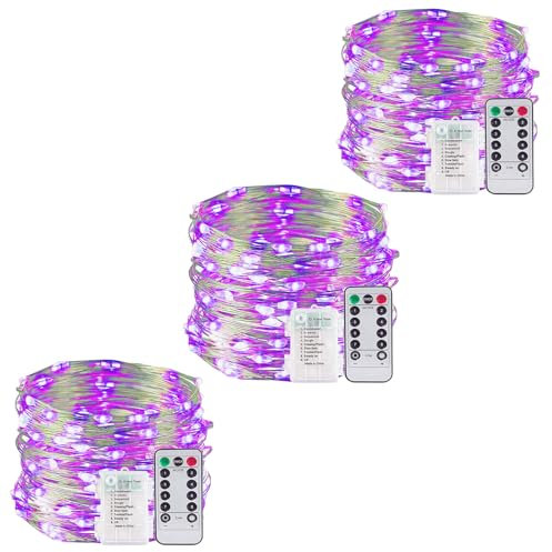 ZQX Lichterkette Batterie, 3 Stück 2M/6.5ft 20LED Lichterkette mit Timer 8 Modi DIY Batterielichterkette mit Fernbedienung für Party Hochzeit Weihnachten Innen Aussen Deko - Lila