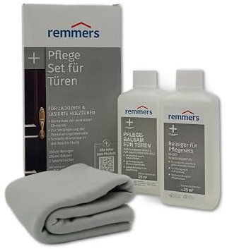 Pflege-Set für lackierte & lasierte Türen Haustüren Spezialreiniger Pflegebalsam Baumwolltuch (Pflege-Set für Türen)