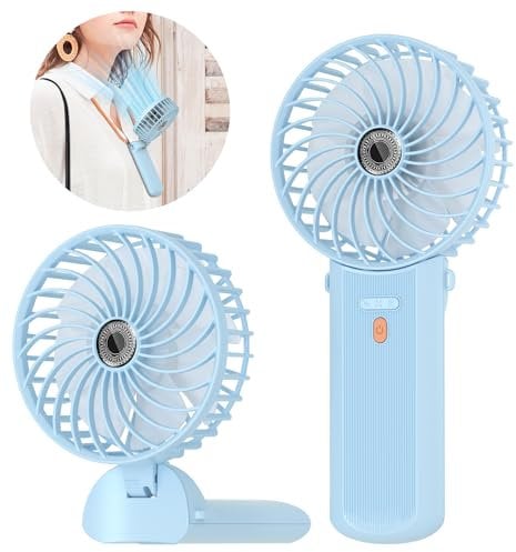 Lepwings Portable Mini Handheld Fan - Rechargeable Neck Hanging Fans with 16-Hour Cooling, Personal Handy Fan 4-Speeds Foldable Pocket Fan for Summer Outdoor Travel Home Office - Blue