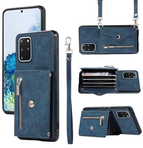 Asuwish Handyhülle für Samsung Galaxy S20 Plus 5G Hülle mit Band Kartenfach Klappbar Geldbörse Ständer Handyhüllen Cover S20+ S 20 + S20Plus 20+ S20+5G Handy Hüllen Schutzhülle Damen Phone Case Blau