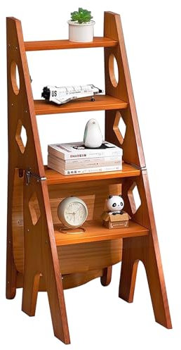 Klappbarer Tritthocker aus Massivholz, 4-Stufen-Leiter mit breitem Anti-Rutsch-Pedal, Stabiler klappbarer Leiterstuhl, umwandelbarer Leiterstuhlständer, Tritthocker für Erwachsene