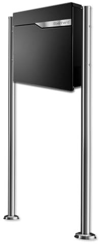 Metzler Standbriefkasten in Tiefschwarz RAL 9005 Ebenhard - Briefkasten inkl. Zeitungsfach - Postkasten mit Namensschild aus Edelstahl - Briefkasten mit Ständer, Größe: 37 x 37 x 10,5 cm