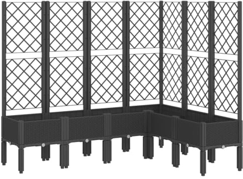 vidaXL Pflanzkübel mit Rankgitter, Blumenkübel mit Rattan-Optik, Blumenkasten für Terrasse Garten, Gartenspalier Pflanzkasten, Schwarz PP