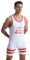 Viisendy Pro Einteiliger Wrestling-Gewichtheber-Sportanzug für Herren weiß Rot M