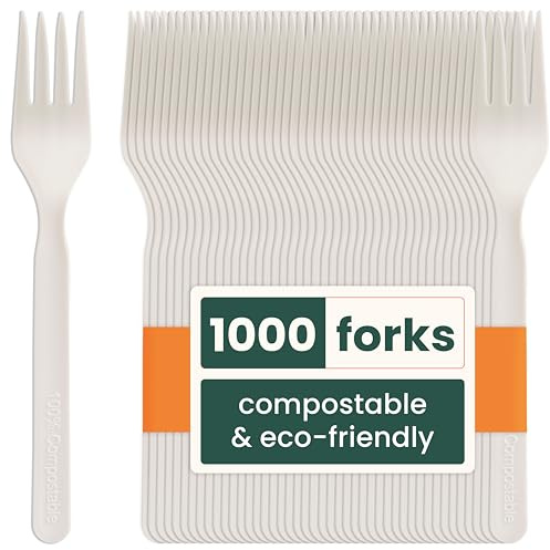 HAAGO 1000 PLA biologisch abbaubares, kompostierbares Besteck (weiß) – umweltfreundliche Utensilien für Party, Outdoor oder Hochzeit – robuste 100% natürliche Materialien (200 weiße Gabeln)