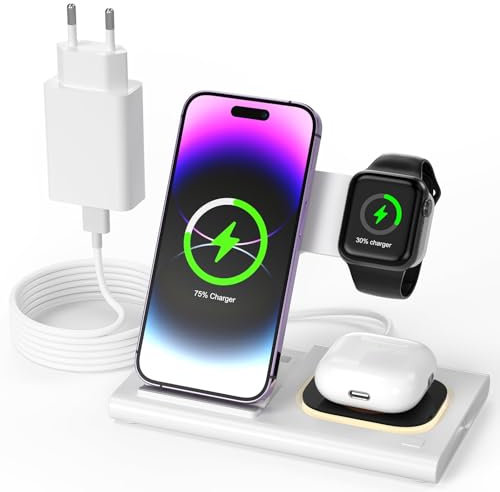 BENSN 4 in 1 Ladestation Kompatibel mit iPhone und A pple Watch, Faltbarer Wireless Induktive Charger für iPhone 16 15 14 13 12 11 Pro SE Mini Watch 9 8 7 6 SE 5 4 3 2 Air Pods Pro