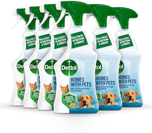 Dettol Homes With Pets Anibacterial Spray, Fresh Breeze, Multipack Of 6 X 750ml, Total 4.5L, Cat Urine Odour Remover, Dog Spray, Pet Odour Eliminator, Pet Stain And Odour Remover, Antibacterial