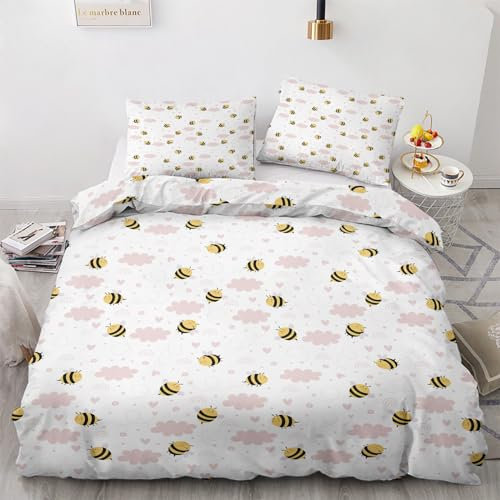 Bienen Bettwäsche 140x200 Sommer - Kinder Biene Bettbezug 140x200 3 Teilig, Weiche & Angenehme Mikrofaser Bettbezüge & 2 Kissenbezug 70x90, Bettwäsche-Sets mit Reißverschluss E&-117