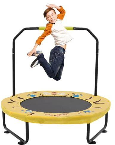 Trampolin Kinder Indoor Outdoor Ø 101cm Klein Mini Kindertrampolin Klappbar ohne Netz Zuhause Eckig Bodentrampolin für Drinnen ab 2 3 4 Jahre Kids (Gelb)
