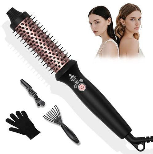 Thermal Brush 32mm, UKLISS Thermobürste Wärmebürste 3 in 1, Rundbürste Stylingbürsten mit 160-204℃, Lockenbürste Double Spannung Passend für Reise, Hot Brush für Haarstyling (Schwarze Rose)