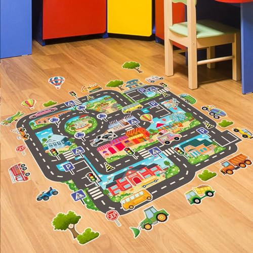 COVPAW Wandaufkleber Bodenaufkleber Stadtplan Kinderzimmer Stadt Strasse Fahrzeug Wandtattoo Wandbild Wandsticker Wohnzimmer Kindergarten Tisch Wanddeko Kids Geschenk Kinder Junge Mädchen (Stadtplan)