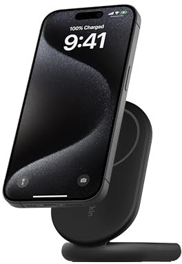 Belkin BoostCharge MagSafe Charger, Magnetic Foldable Wireless Charging Stand 15W, MagSafe-Compatible Portable Fast Charger for Qi2, iPhone 16, 15, 14, 13 & 12 Series, Stand by Mode Ready - Black