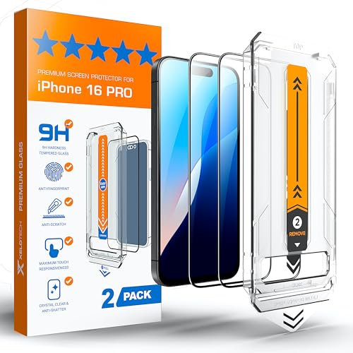 XeloTech Premium-Schutzglas für iPhone 16 Pro - Neue Antistaub-Schablone mit automatischer Ausrichtung, 2 Gläser - Extra Hart härter als 9H