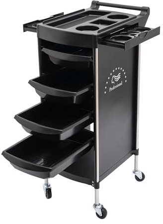 MINRS Chariot de travail pour coiffeur avec 4 tiroirs et roulettes - Pour styliste, coiffeur, spa - Noir