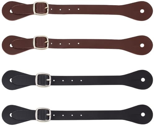 PLIGREAT 4 Stücke Leder Sporenriemen Einzelne verstellbare Schicht Sporenriemen Western Männer Frauen 25 cm Schwarz und Braun Verstellbare Stiefelriemen für Cowboy Cowgirl Stiefel Pferd Reiten Sporen