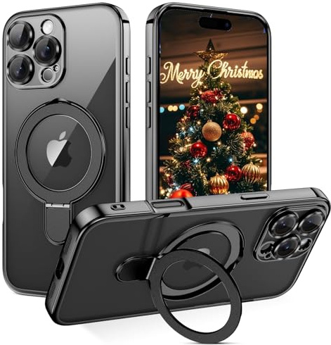 BENTOBEN Magnetic Case for iPhone 16 Pro [Compatible with Magsafe], Invisible Ring Stand Clear Back Soft TPU Plating Edge Military Grade Protection Shockproof Cover for iPhone 16 Pro, Black