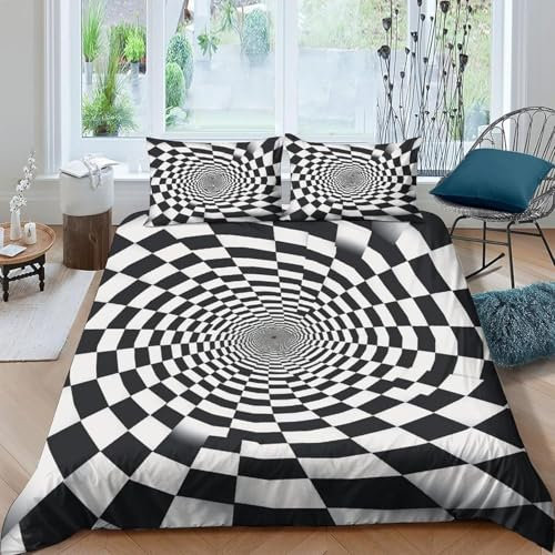 Geometrisch Gestreiftes Plaid Bettwäsche 90X190 cm Bettwäsche Anime Bettbezug Und 2 X 80X80Cm Kissenbezug, Weiche Flauschige Atmungsaktive,3D Bettwäsche,100% Mikrofaser - Anti-All-6483052809752190000