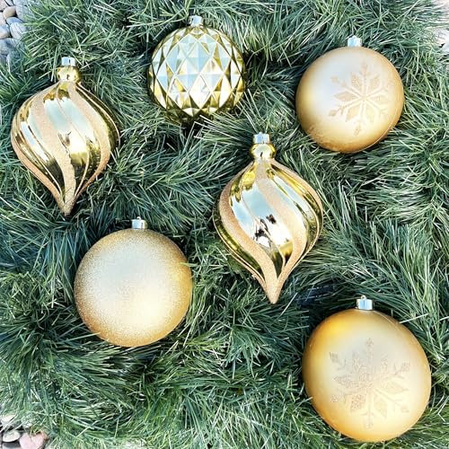 Weihnachtskugeln aus Kunststoff zum Hängen für den Außenbereich - Frost und Wetterfest - Outdoor Weihnachtkugeln - Christbaumkugeln für draußen (6 x Ø 15 cm (Vintage-Gold))