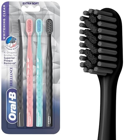 Oral-B 3D White Brilliance toothbrushes, 4 Count Toothbrush Extra Soft, Tough on Plaque, Gentle on Gums, whitening Tooth Brush