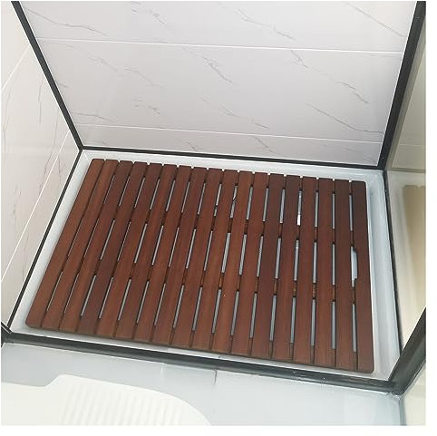 Caillebotis de Douche en Bois de Teck, Tapis de sol de douche à l'intérieur de la salle de bain 16 18 20 22 24 26 28 30 pouces de large, tapis de bain rectangulaires carrés antidérapants en bois, pla
