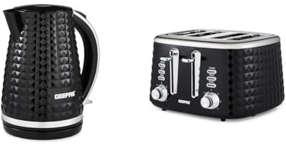 Geepas 4 Slice Bread Toaster & 1.7L Cordless Electric Kettle Combo Set with Textured Design – 1750W Toastie Machine with 7 Browning Control - 2200W Kettle with Auto Shut Off & Boil Dry Sensor - Black
