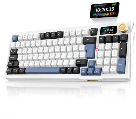 RedThunder K95 Wireless Mechanical Gaming Keyboard,w/Customizable Display & Knob,Gasket-Mounted,3 Mode 2.4G/BT/USB-C,UK Layout 96 Keys,Hot Swappable Pink Switch PBT Keycaps,RGB Backlit 8000mAh Battery