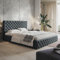 MOTIVENA Dalia Chesterfield Bett 200x200, Chesterfield Polsterbett, Polsterbett 200x200 Samt, mit Bettkasten, mit Stauraum, mit Lattenrost, mit Kopfteil, ohne Matratze, Grau Anthrazit