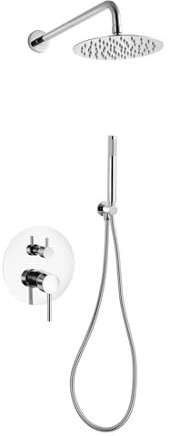 Marco Mammoliti | Kit Doccia Tondo con Braccio e Soffione, Completo di Miscelatore ad Incasso con Deviatore, Doccetta e Flessibile in Metallo, Cromato, 150-200cm