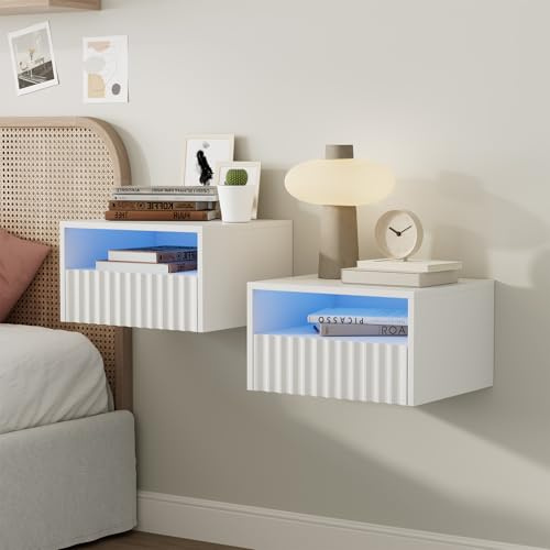 GOFEI Moderner Nachttisch hängend mit Schublade – Kleiner Nachttisch schwebend mit Ablage, Wandmontierter für Schlafzimmer, Floating Nightstand mit Stil