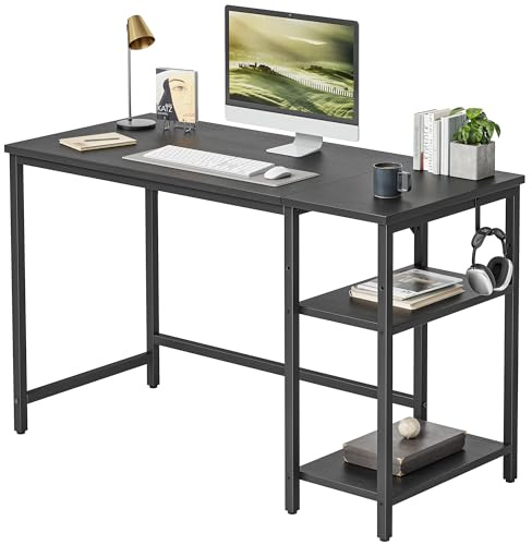 CubiCubi Schreibtisch mit Regalen, Computertisch mit Ablagen & PC-Tisch für Homeoffice, Büro & Arbeitszimmer,Stabiler Stahlrahmen,Moderner Industriestil 100x50cm Schwarz