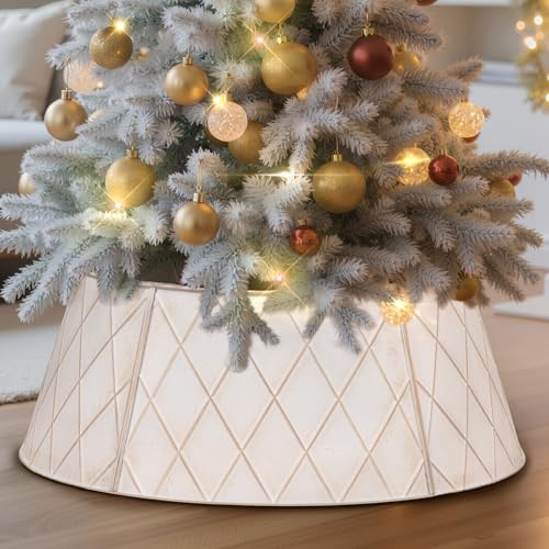 Lanpn Metallo Collana Albero di Natale 60cm, Gonne Albero di Natale Christmas Tree Collar Per Piccolo Mini S Alberi Artificiali Interno Esterno - Decorazioni Natalizie (Bianco, Rombo)