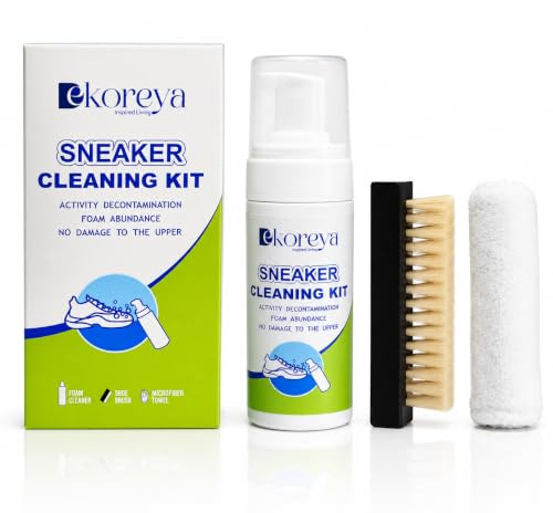 Dekoreya Shoe Cleaner Kit for Trainers – Sneaker Cleaning Kit with Brush, Cleaning Solution & Microfiber Cloth – Cleans White Shoes, Leather, Suede, Nubuck & Canvas – Deep Cleaning Trainer Care Set