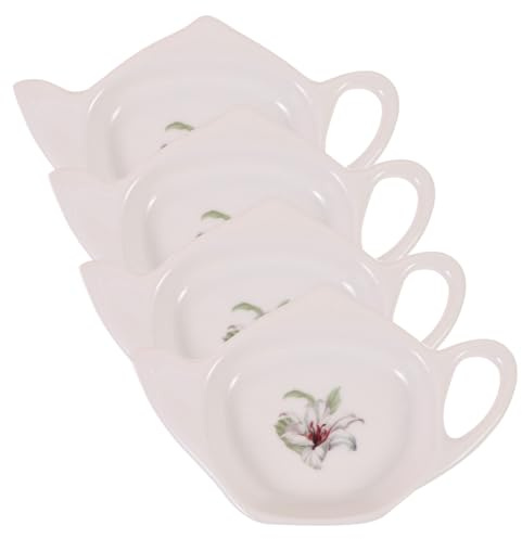 Didiseaon Ceramic Teabag Coaster and Decorative Tea Bag Holder Set, Teapot-shaped Porcelain Dipping Bowls for Home and Kitchen, 4pcs Tea Bag Organizer Dishes